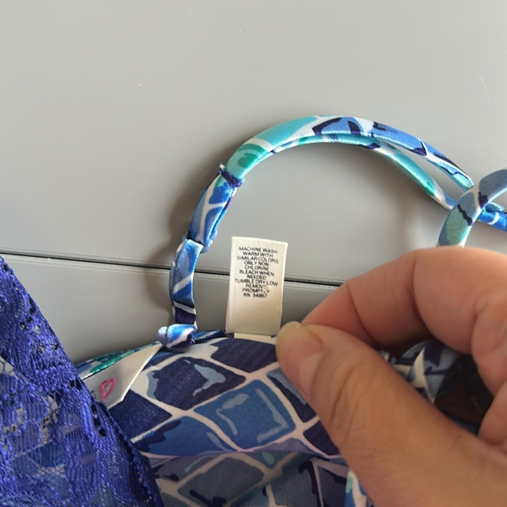 90’s Victoria’s Secret Satin Blue Mosaic Tile Geometric Print Slip Dress Small - Picture 6 of 13